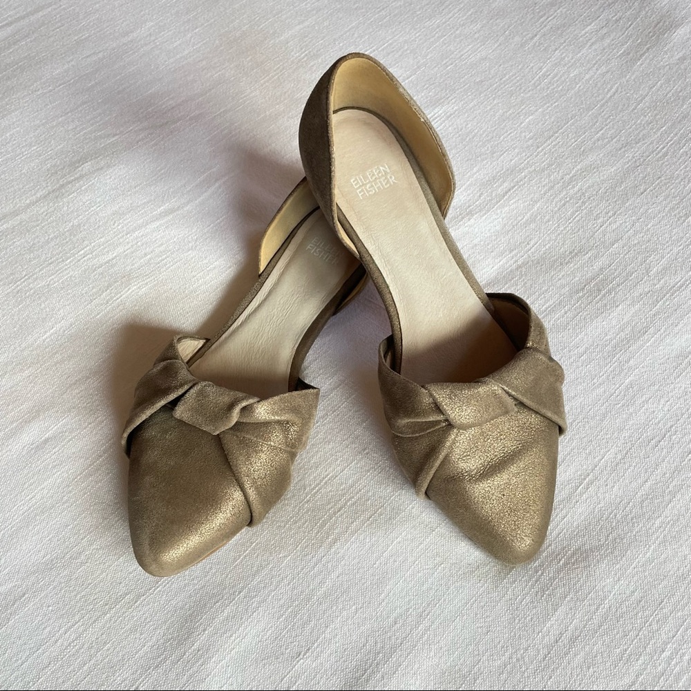 Eileen Fisher D’Orsay Pointed Toe Dirty Gold Flats, size 8.5